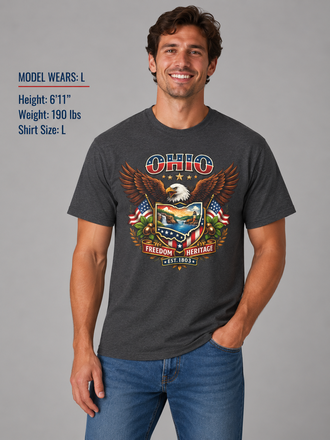 Ohio Americana Eagle Unisex Softstyle T Shirt State Pride Graphic Tee Collections FS03