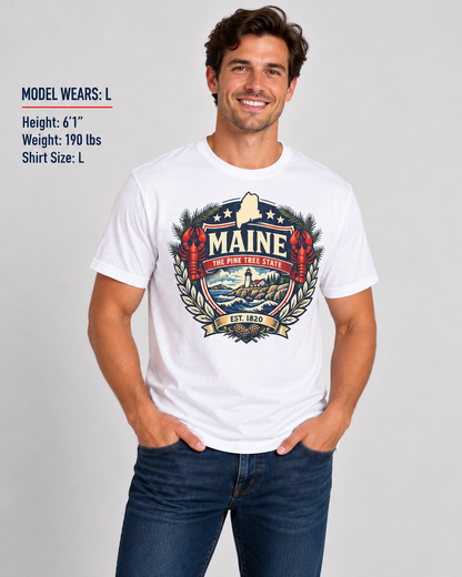 Maine Heritage Badge Unisex Softstyle T Shirt State Pride Graphic Tee Collections FS03