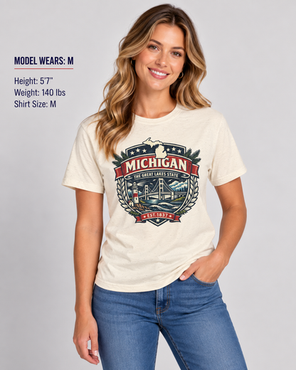 Michigan Heritage Badge Unisex Softstyle T Shirt State Pride Graphic Tee Collections FS03