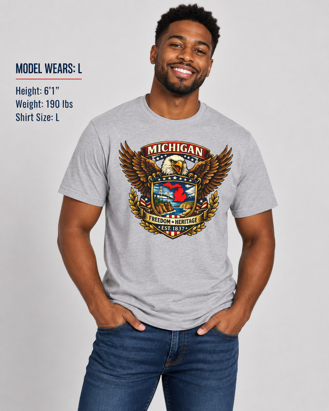 Michigan Americana Eagle Unisex Softstyle T Shirt State Pride Graphic Tee Collections FS03