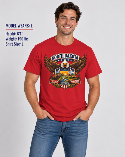 North Dakota Americana Eagle Unisex Softstyle T Shirt State Pride Graphic Tee Collections FS03
