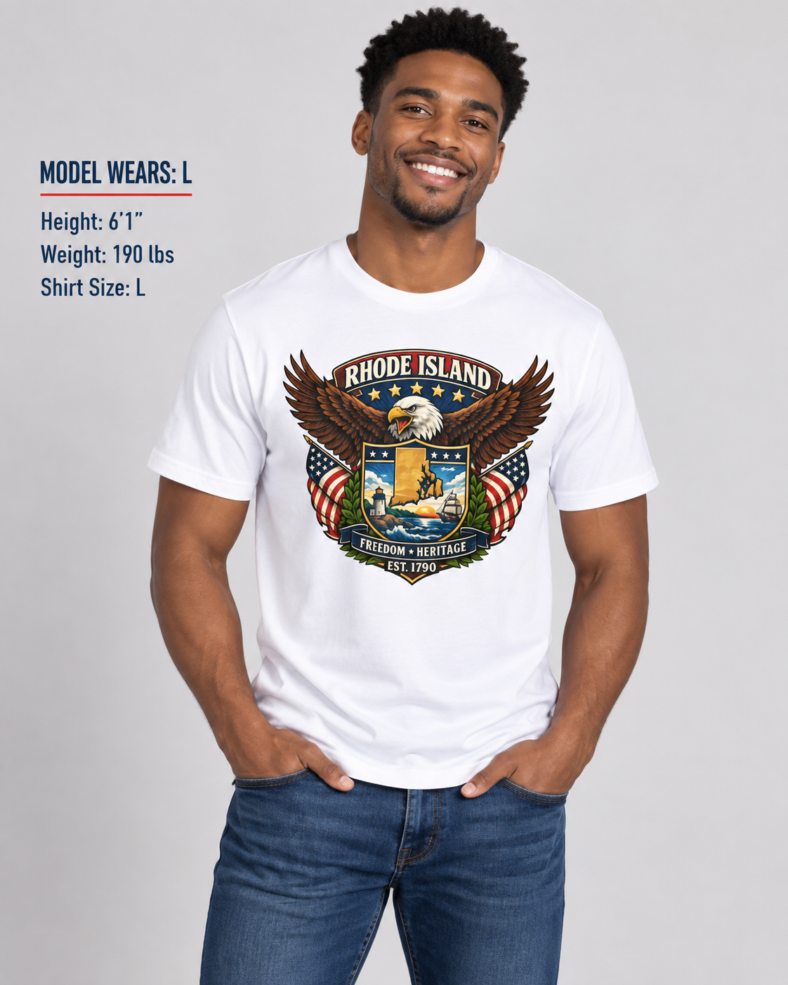 Rhode Island Americana Eagle Unisex Softstyle T Shirt State Pride Graphic Tee Collections FS03