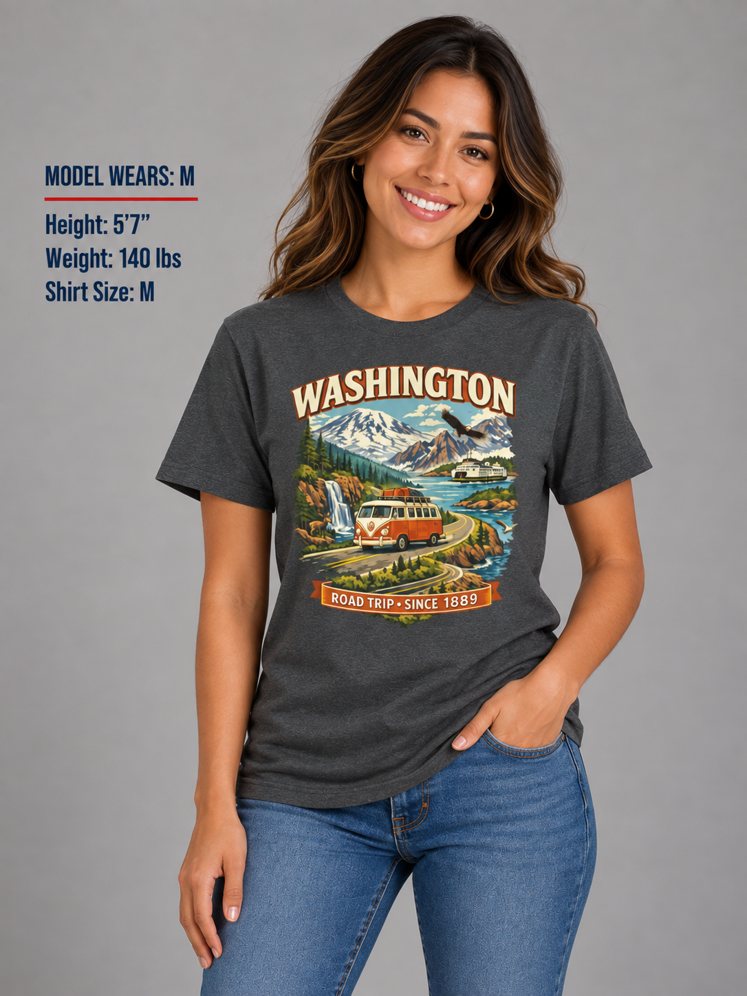 Washington Roadtrip Unisex Softstyle T Shirt State Pride Graphic Tee Collections FS03
