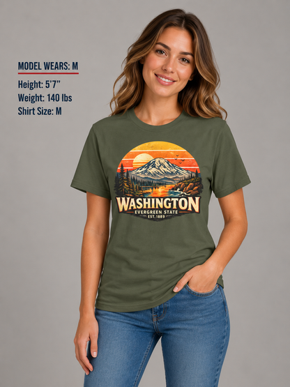 Washington Mountain Sunset Unisex Softstyle T Shirt State Pride Graphic Tee Collections FS03