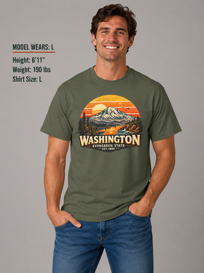 Washington Mountain Sunset Unisex Softstyle T Shirt State Pride Graphic Tee Collections FS03