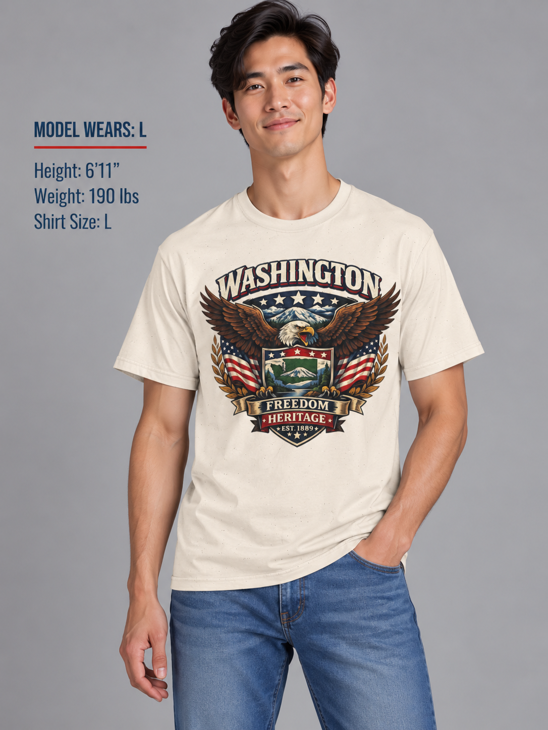 Washington Americana Eagle Unisex Softstyle T Shirt State Pride Graphic Tee Collections FS03