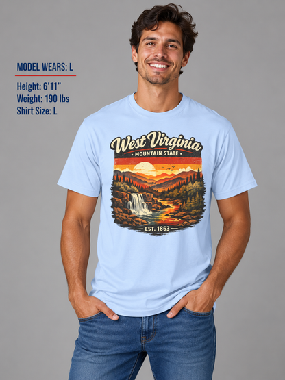 West Virginia Mountain Sunset Unisex Softstyle T Shirt State Pride Graphic Tee Collections FS03