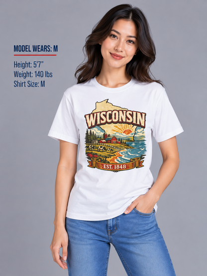 Vintage Wisconsin Heritage Unisex Softstyle T Shirt State Pride Graphic Tee Collections FS03