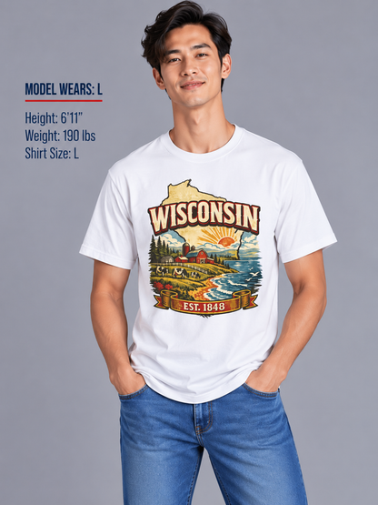 Vintage Wisconsin Heritage Unisex Softstyle T Shirt State Pride Graphic Tee Collections FS03