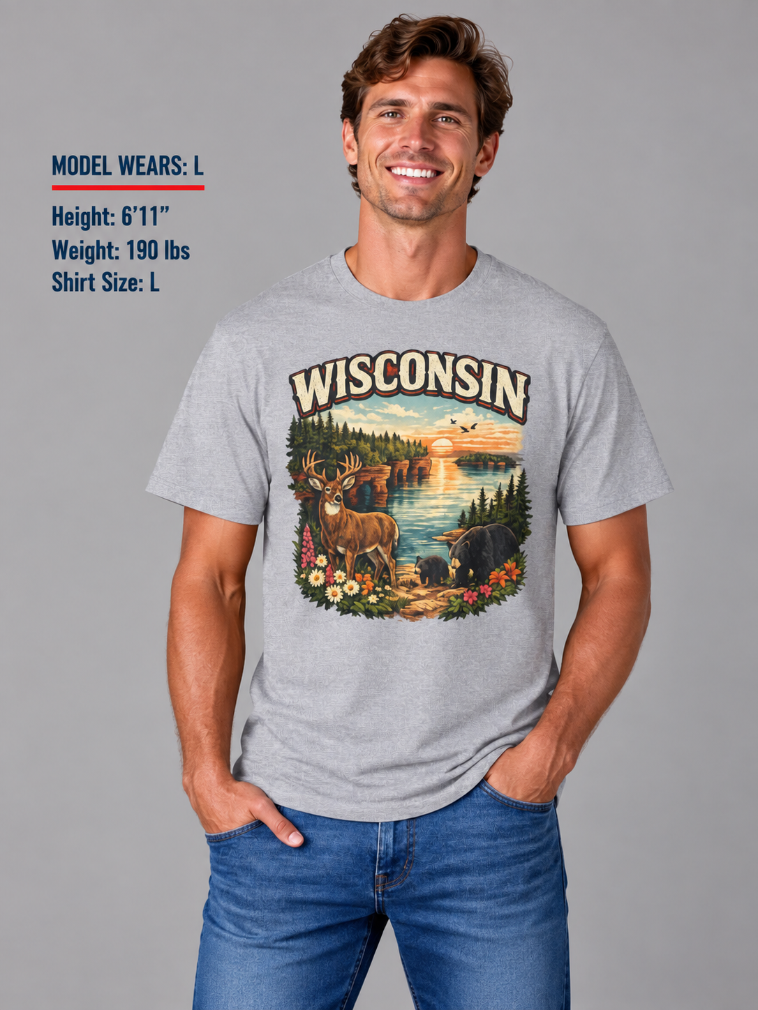 Wisconsin Wildlife Unisex Softstyle T Shirt State Pride Graphic Tee Collections FS03