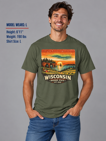 Wisconsin Lakeside Sunset Unisex Softstyle T Shirt State Pride Graphic Tee Collections FS03
