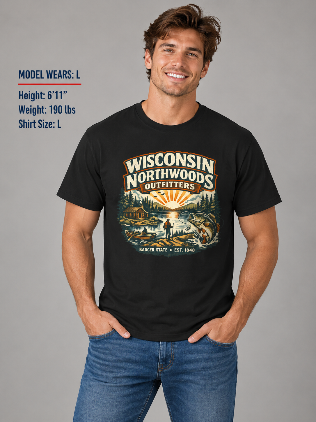 Wisconsin Northwoods Outfitters Unisex Softstyle T Shirt State Pride Graphic Tee Collections FS03