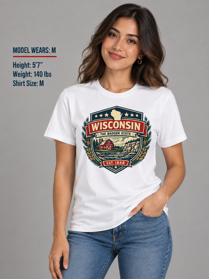 Wisconsin Heritage Badge Unisex Softstyle T Shirt State Pride Graphic Tee Collections FS03