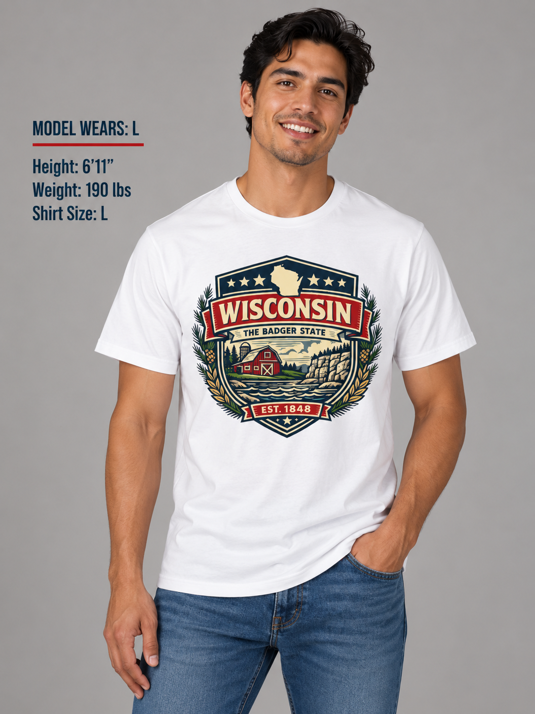 Wisconsin Heritage Badge Unisex Softstyle T Shirt State Pride Graphic Tee Collections FS03