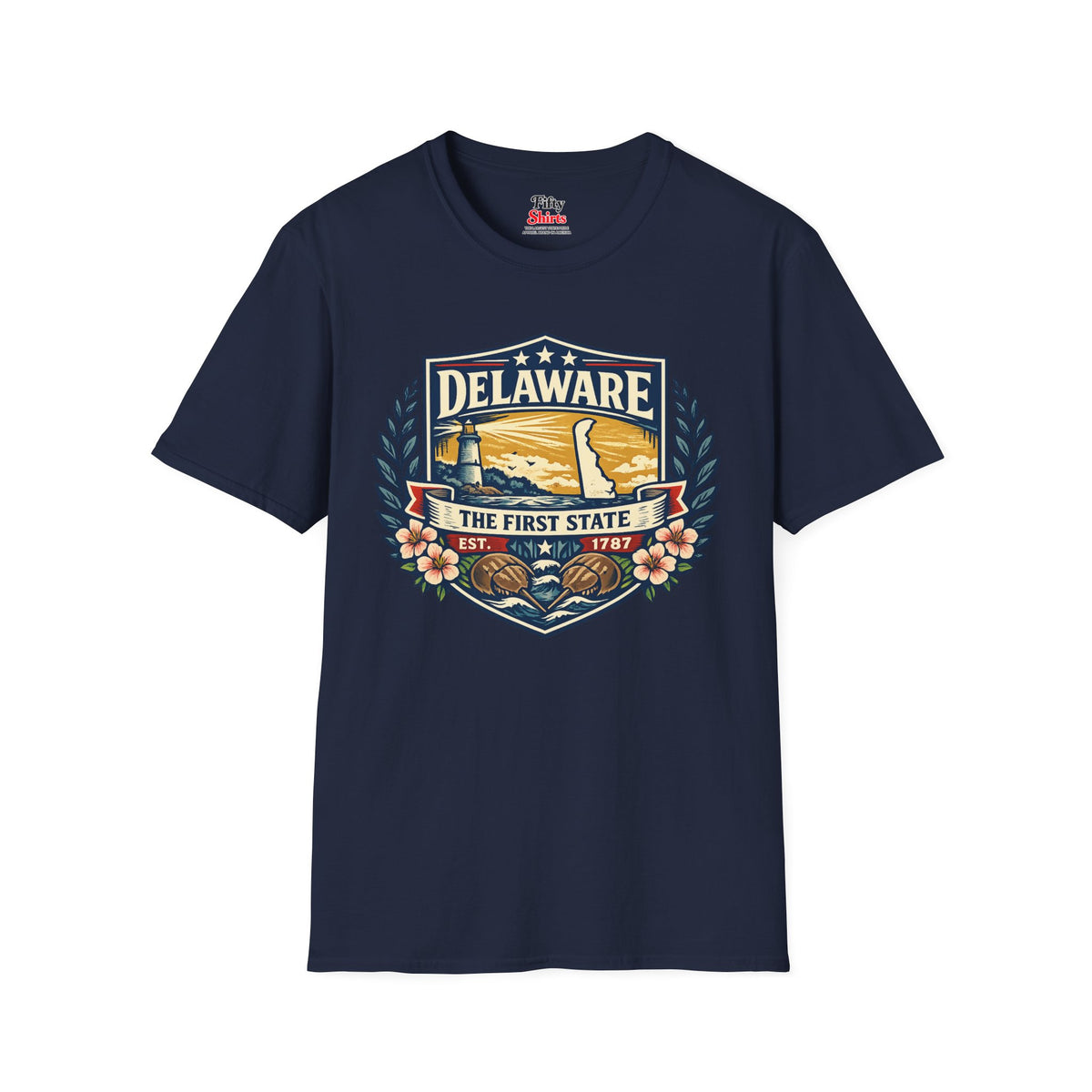 Delaware Heritage Badge Unisex Softstyle T Shirt State Pride Graphic Tee Collections FS03