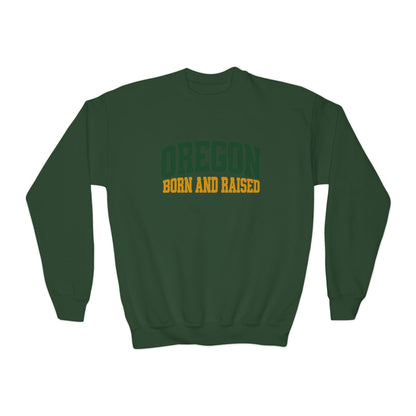 Oregon Born and Raised Vintage Collegiate Unisex Youth Crewneck Sweatshirt Graphic