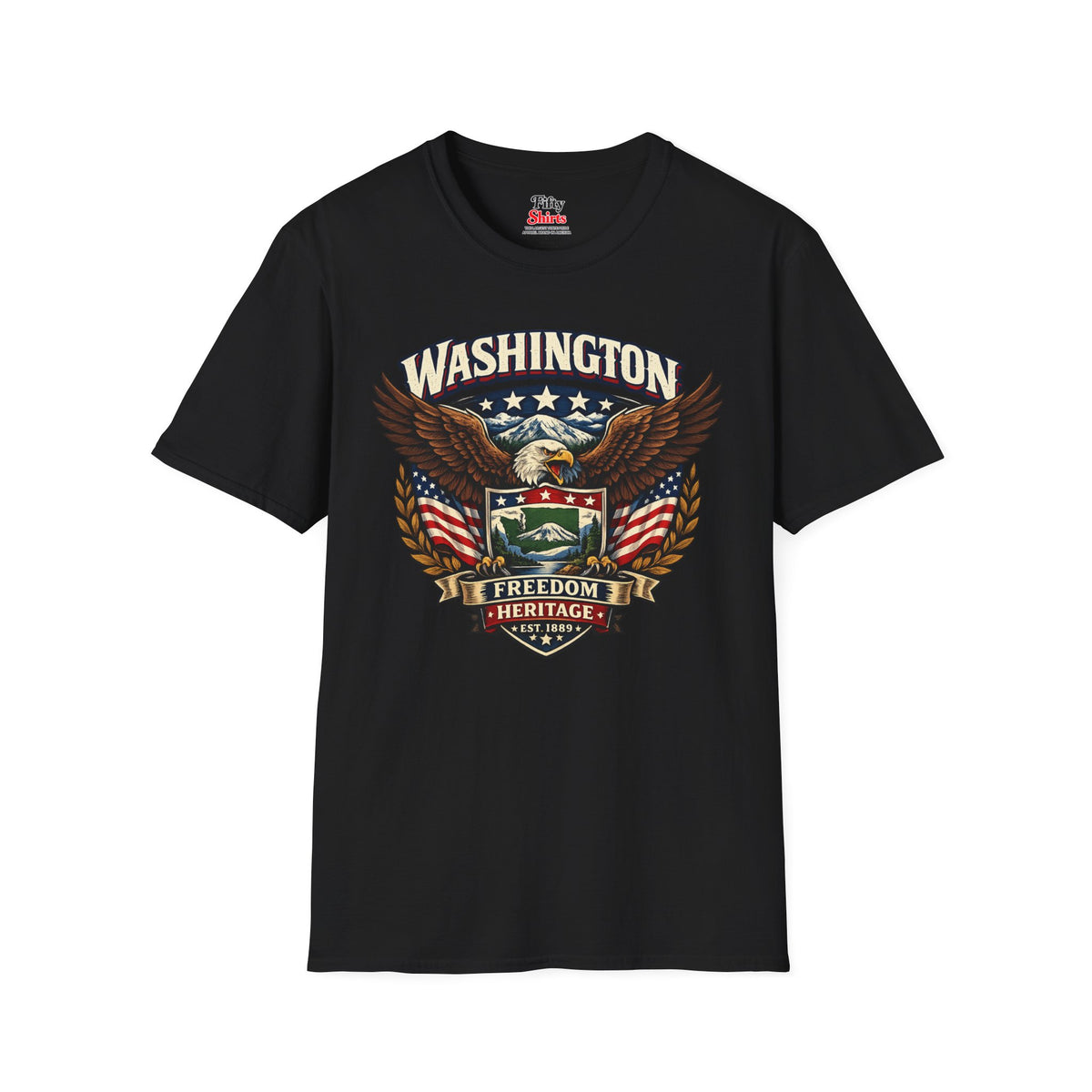 Washington Americana Eagle Unisex Softstyle T Shirt State Pride Graphic Tee Collections FS03