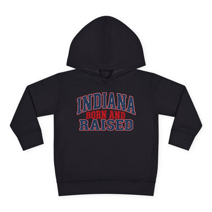 Indiana Born and Raised Bold Hometown Pride Unisex Toddler Pullover Fleece Hoodie