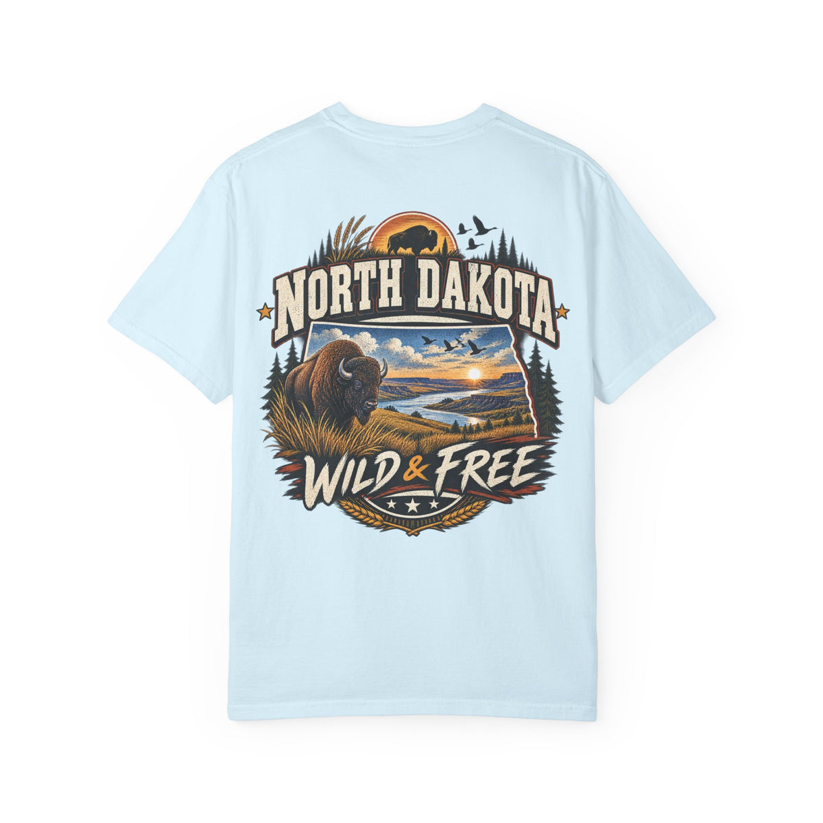 North Dakota Wild & Free Unisex Comfort Color 1717 Streetwear Graphic Tee
