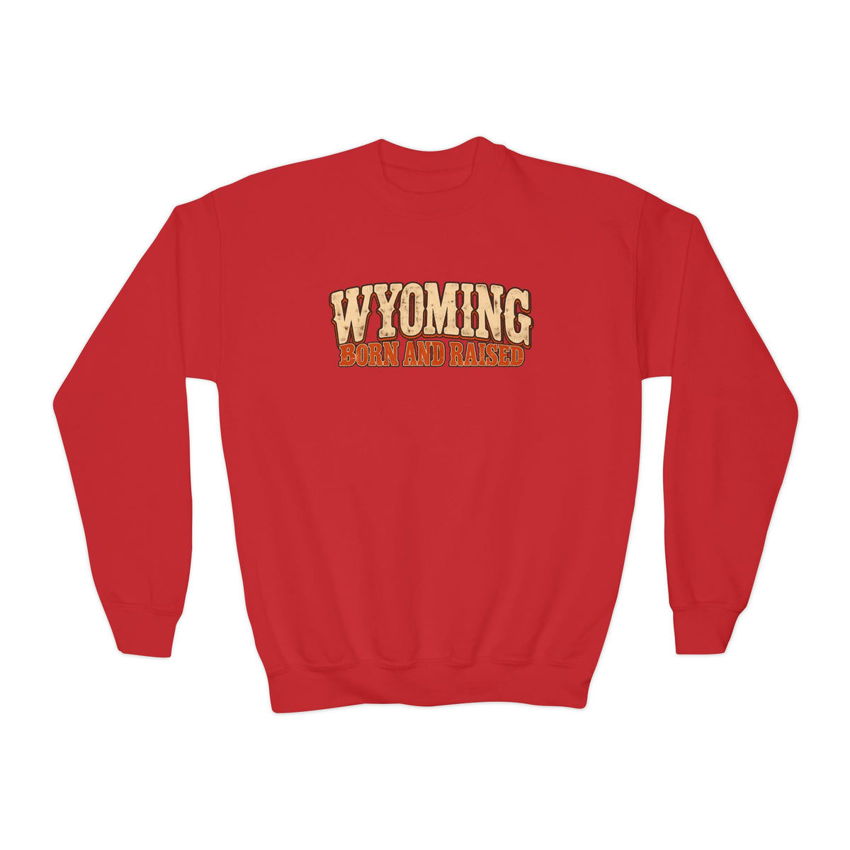 Wyoming Born and Raised Vintage 1970s Western Unisex Youth Crewneck Sweatshirt Graphic