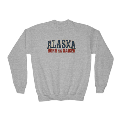 Alaska Born and Raised Vintage Outdoor Heritage Unisex Youth Crewneck Sweatshirt Graphic