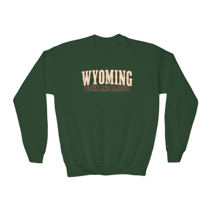 Wyoming Born and Raised Classic Western Unisex Youth Crewneck Sweatshirt Graphic