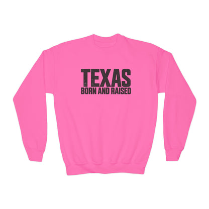 Texas Born and Raised Modern Minimal Unisex Youth Crewneck Sweatshirt Graphic