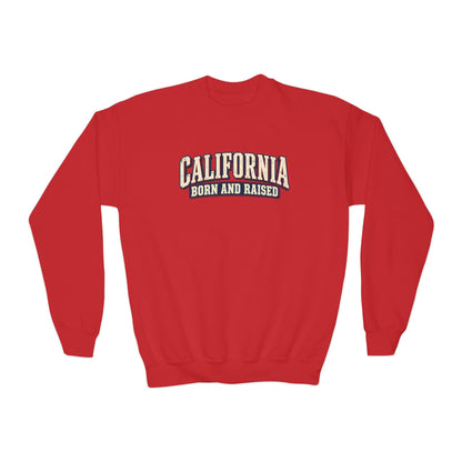 California Born and Raised Old-School Americana Unisex Youth Crewneck Sweatshirt Graphic