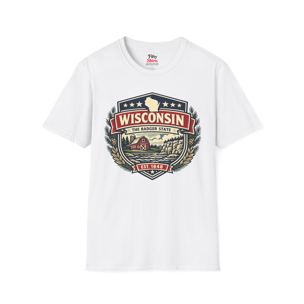 Wisconsin Heritage Badge Unisex Softstyle T Shirt State Pride Graphic Tee Collections FS03