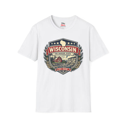 Wisconsin Heritage Badge Unisex Softstyle T Shirt State Pride Graphic Tee Collections FS03