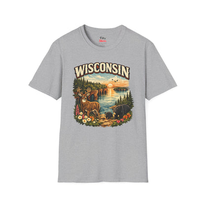 Wisconsin Wildlife Unisex Softstyle T Shirt State Pride Graphic Tee Collections FS03