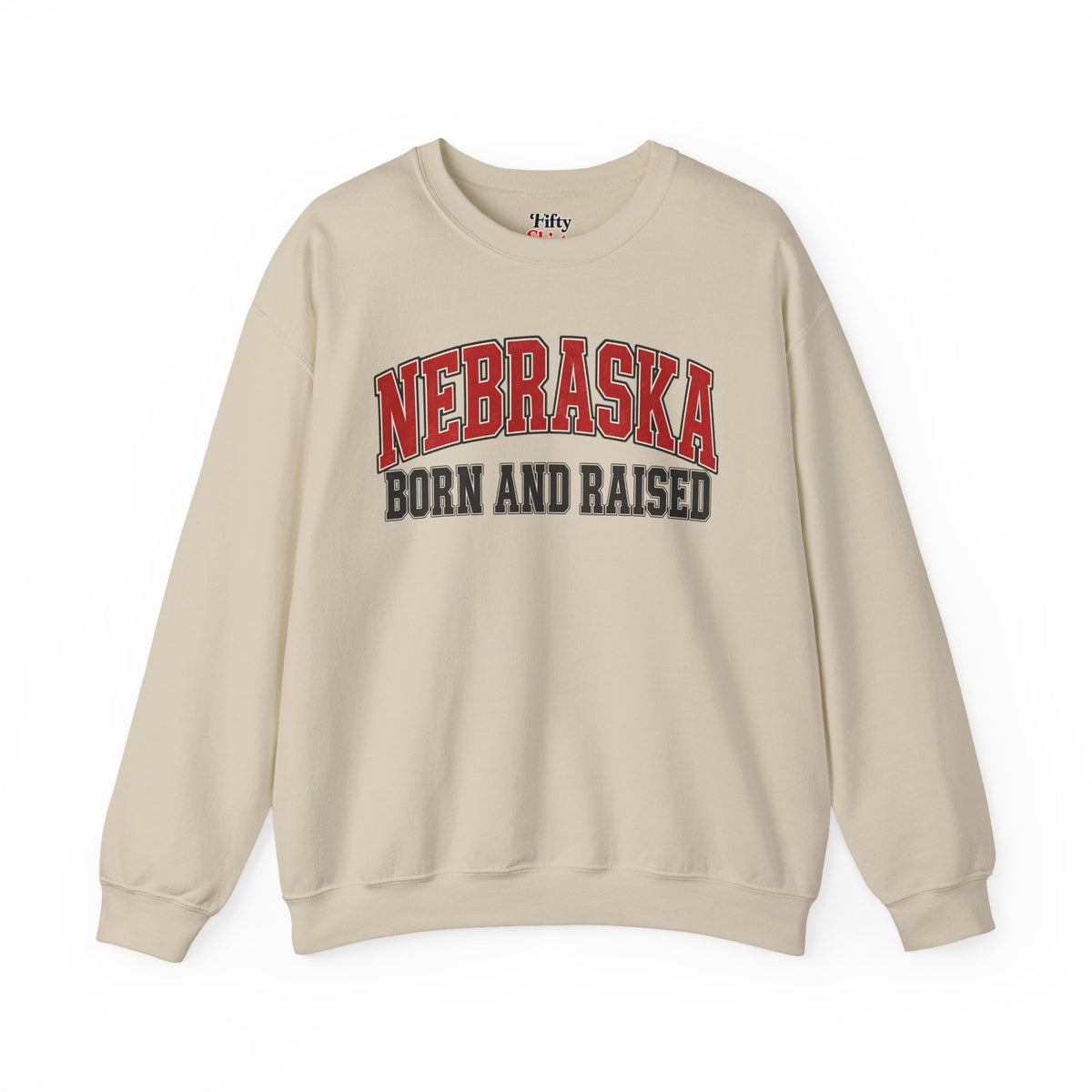 Nebraska Born and Raised Unisex Crewneck Sweatshirt State Name Graphic
