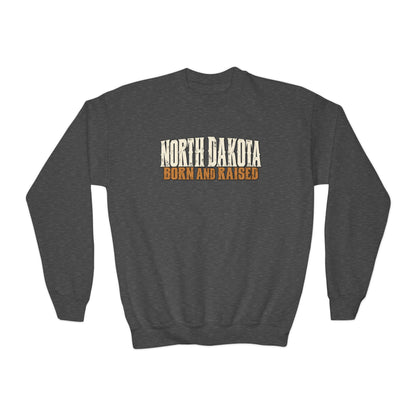 North Dakota Born and Raised Western Streetwear Unisex Youth Crewneck Sweatshirt Graphic