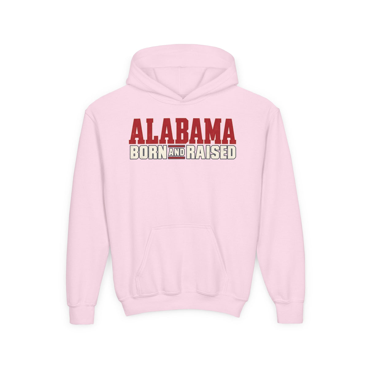 Alabama Born and Raised Premium Southern Streetwear Unisex Youth Heavy Blend Hooded Sweatshirt Graphic