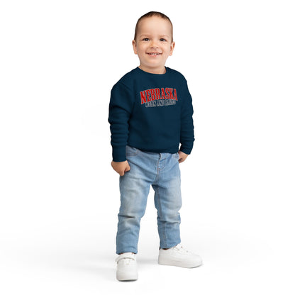 Nebraska Born and Raised Premium Heritage Label Unisex Toddler Sweatshirt Graphic