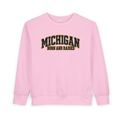 Michigan Born and Raised Bold Retro Unisex Toddler Sweatshirt