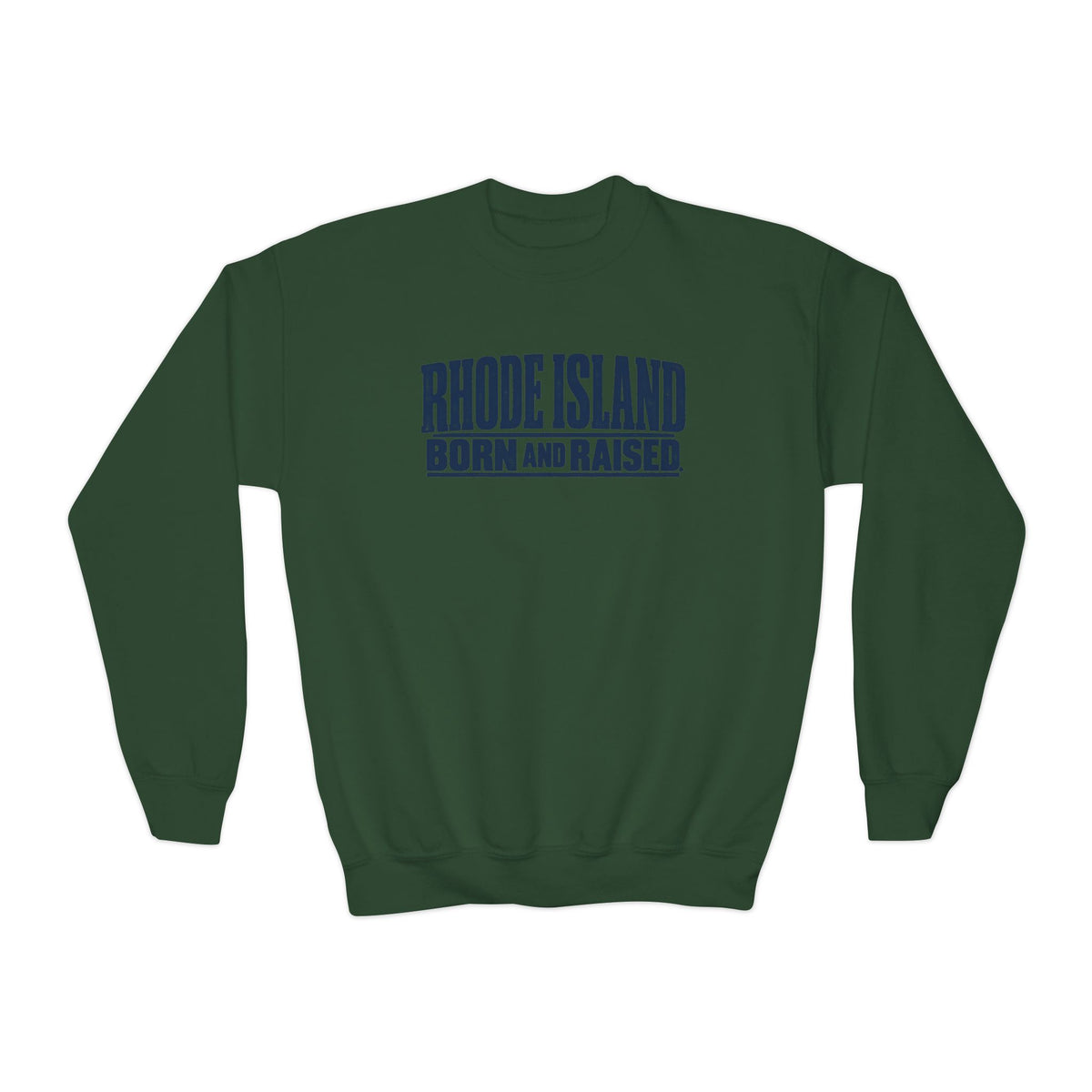 Rhode Island Born and Raised Minimal New England Heritage Unisex Youth Crewneck Sweatshirt Graphic