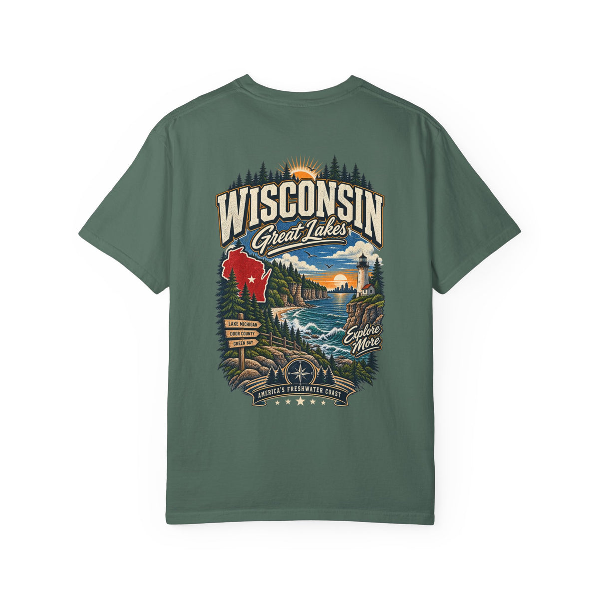 Wisconsin Great Lakes Unisex Comfort Color 1717 Streetwear Graphic Tee