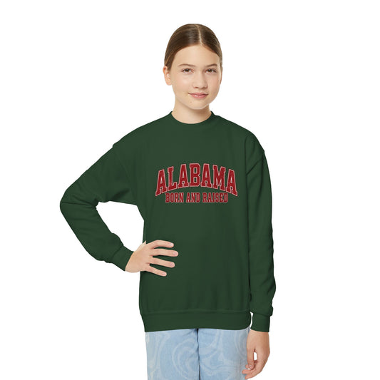 Alabama Born and Raised Collegiate Classic Unisex Youth Crewneck Sweatshirt Graphic