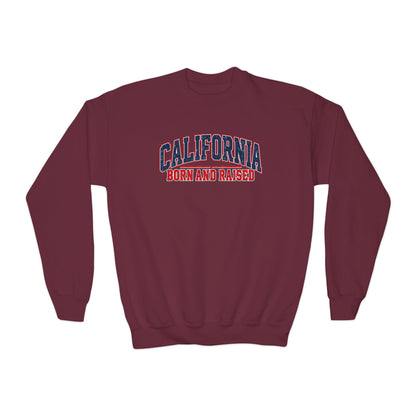 California Born and Raised Vintage Collegiate Unisex Youth Crewneck  Sweatshirt Graphic