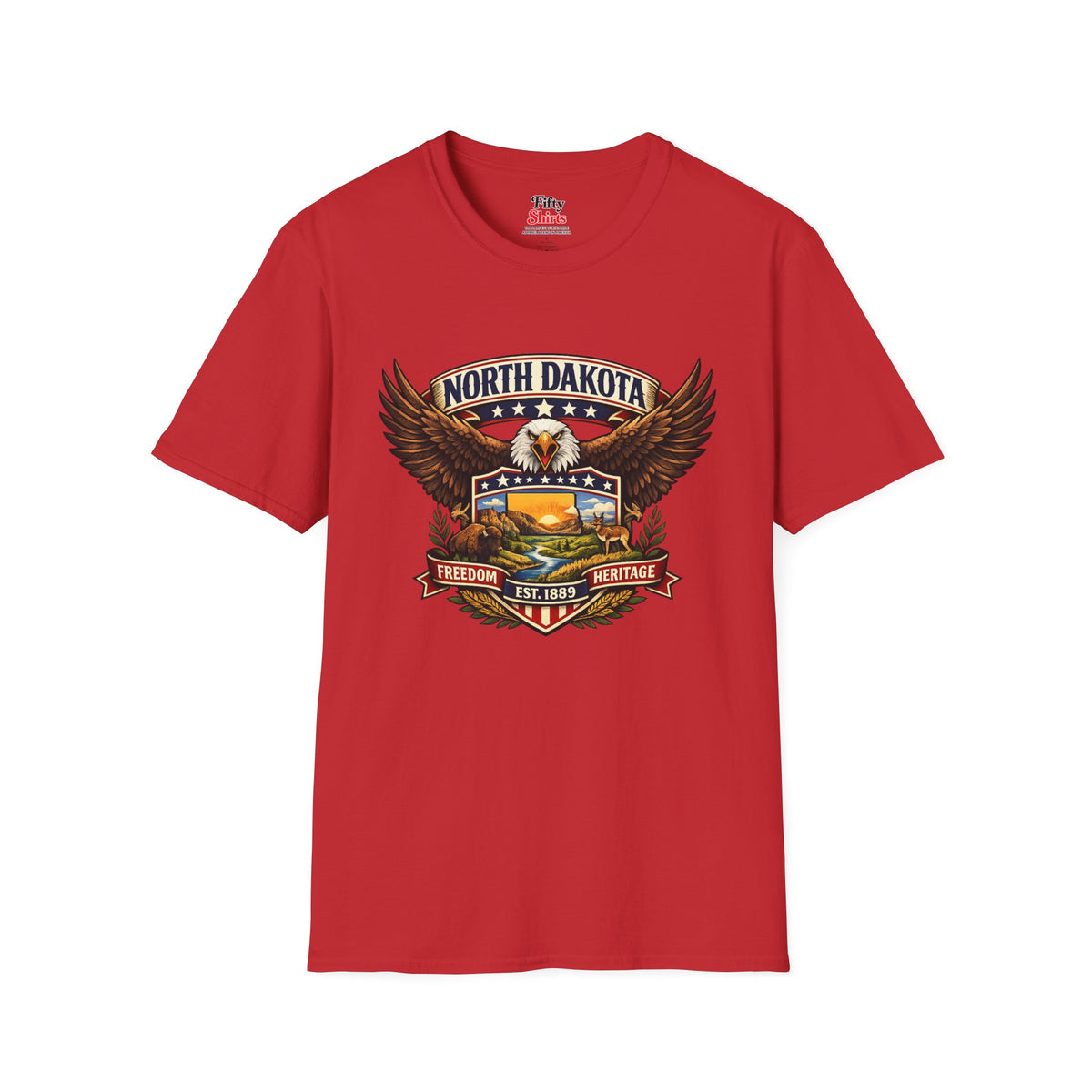 North Dakota Americana Eagle Unisex Softstyle T Shirt State Pride Graphic Tee Collections FS03