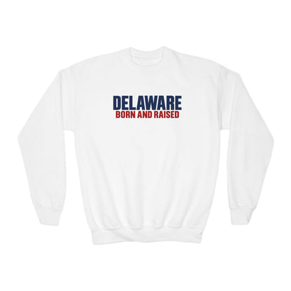 Delaware Born and Raised Minimal Modern Unisex Youth Crewneck Sweatshirt Graphic