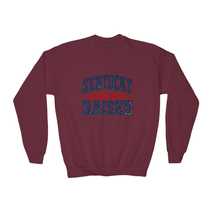 Kentucky Born and Raised Vintage Americana Unisex Youth Crewneck Sweatshirt Graphic