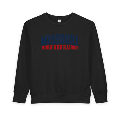 Missouri Born and Raised Minimal Vintage Unisex Toddler Sweatshirt Graphic