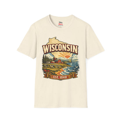 Vintage Wisconsin Heritage Unisex Softstyle T Shirt State Pride Graphic Tee Collections FS03