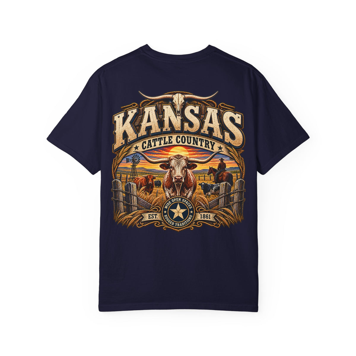Kansas Cattle Country Unisex Comfort Color 1717 Streetwear Graphic Tee
