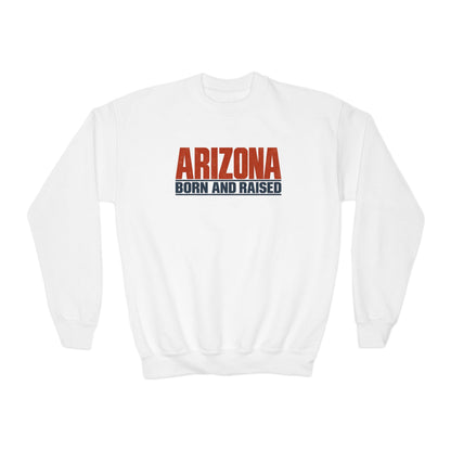 Arizona Born and Raised Modern Streetwear Unisex Youth Crewneck Sweatshirt Graphic