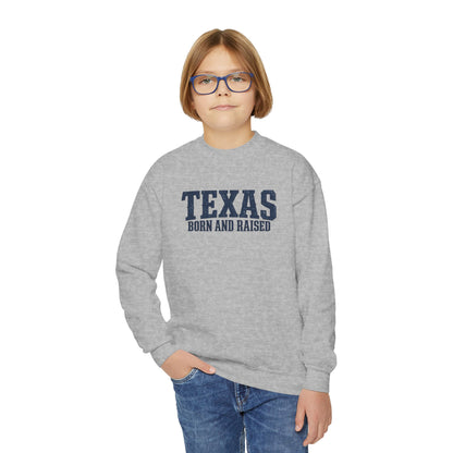 Texas Born and Raised Premium Streetwear Unisex Youth Crewneck Sweatshirt Graphic