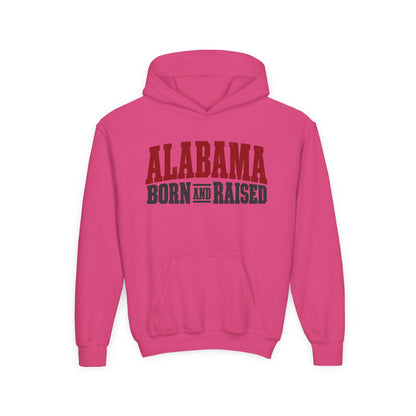 Alabama Born and Raised Rugged Workwear Unisex Youth Heavy Blend Hooded Sweatshirt Graphic