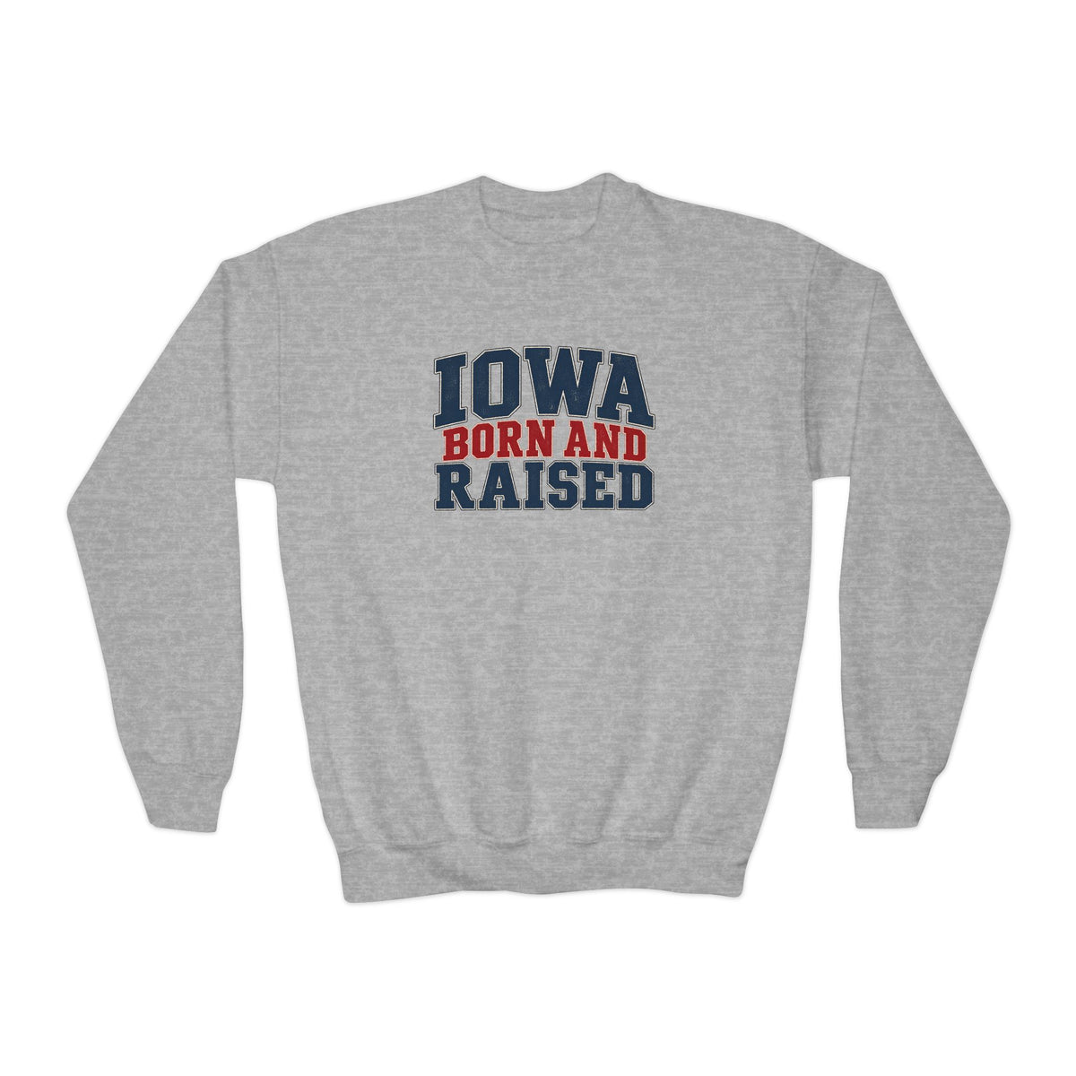 Iowa Born and Raised Classic Heritage Unisex Youth Crewneck Sweatshirt Graphic